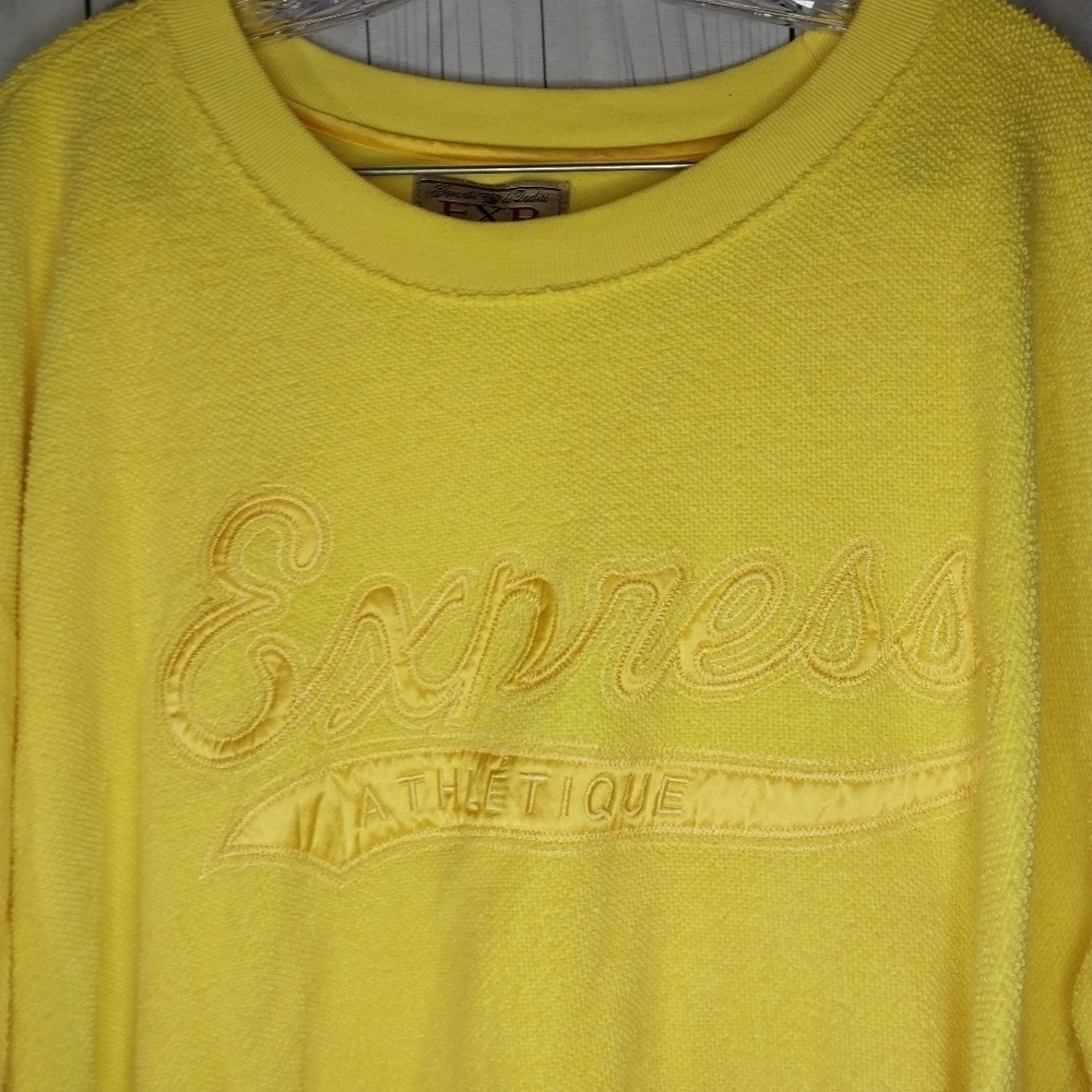 Express EXP Crewneck Vintage 90’s Yellow Retro Oversized Sweatshirt - Picture 2 of 14
